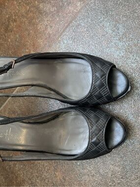 Cole Haan Black Quilted platform Peep-Toe Slingback Heels